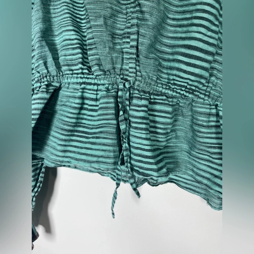 Ulla Johnson Ophelia Cotton Voile Peplum Blouse Teal/ Green Stripe sz 6